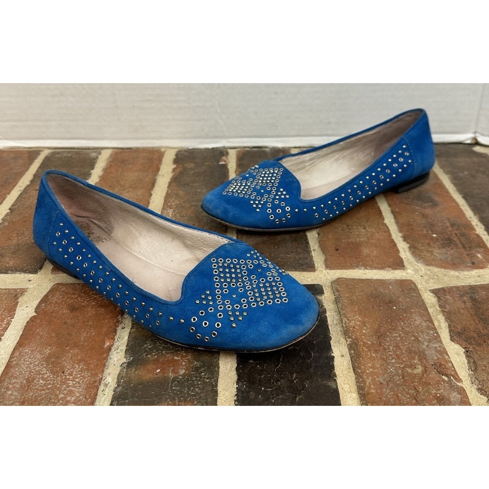 Vince Camuto Blue Suede Ballet Flats Gold Tone Detail Studs Slip On Women's 7.5